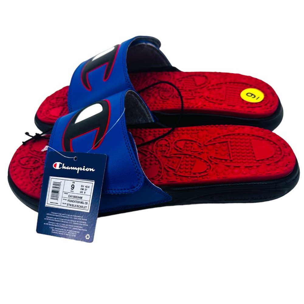 Champion Men's Slides Velcro Top Blue Size 9 - Picture 2 of 5